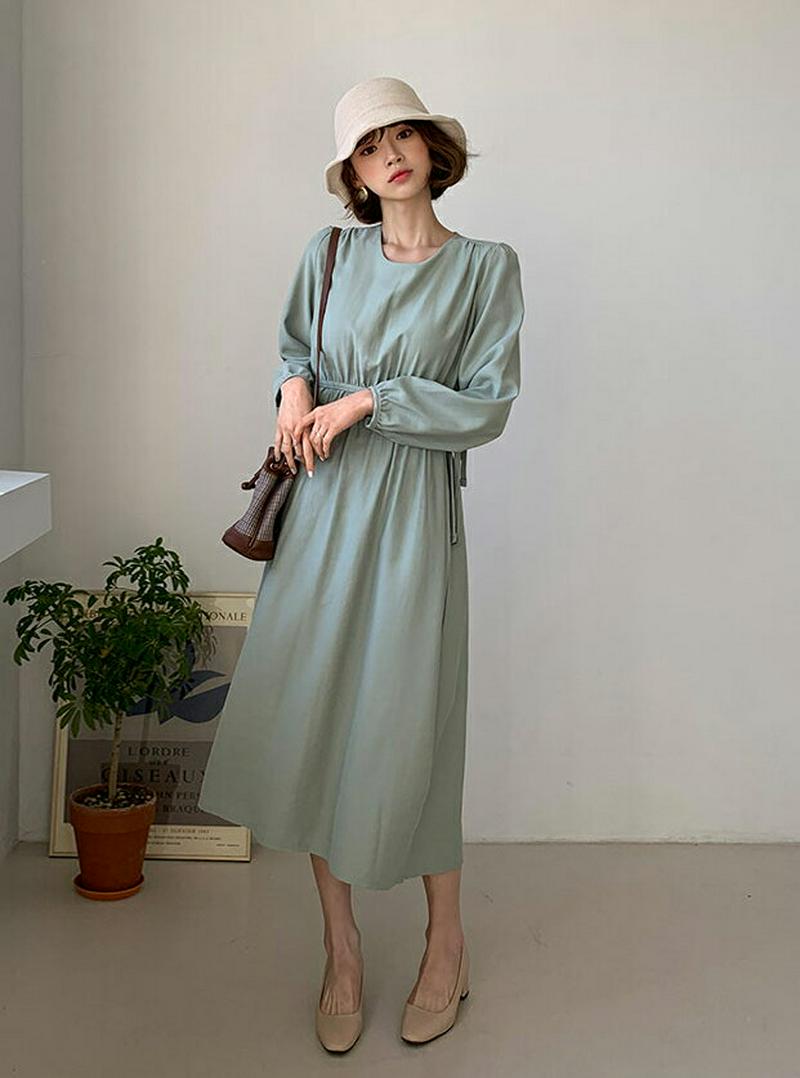 ダブルリボンワンピース・全3色・t57925 レディース 【ops】【ワンピース ロングワンピース ロング ロング丈 無地 ラウ