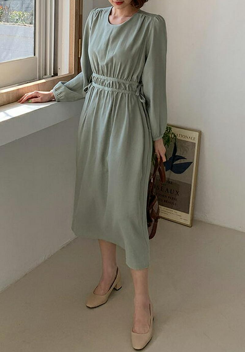 ダブルリボンワンピース・全3色・t57925 レディース 【ops】【ワンピース ロングワンピース ロング ロング丈 無地 ラウ