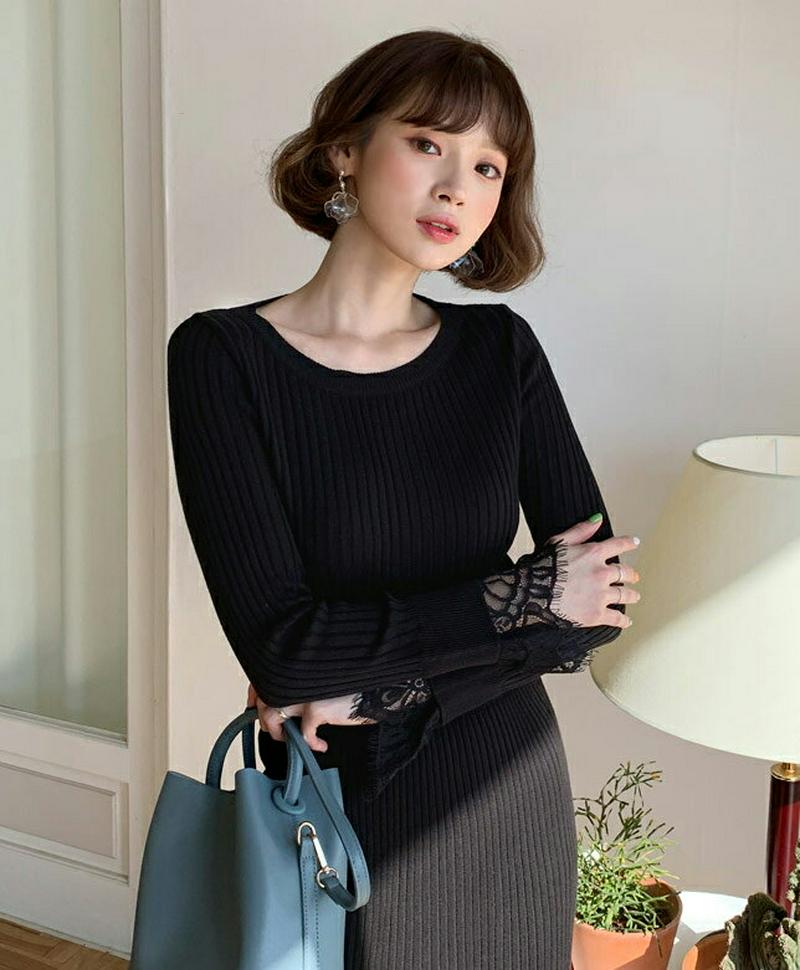 レーススリーブニット&スカートSET・全3色・b57928 レディース 【ops】【セットアップ セット ニット スカート トッ