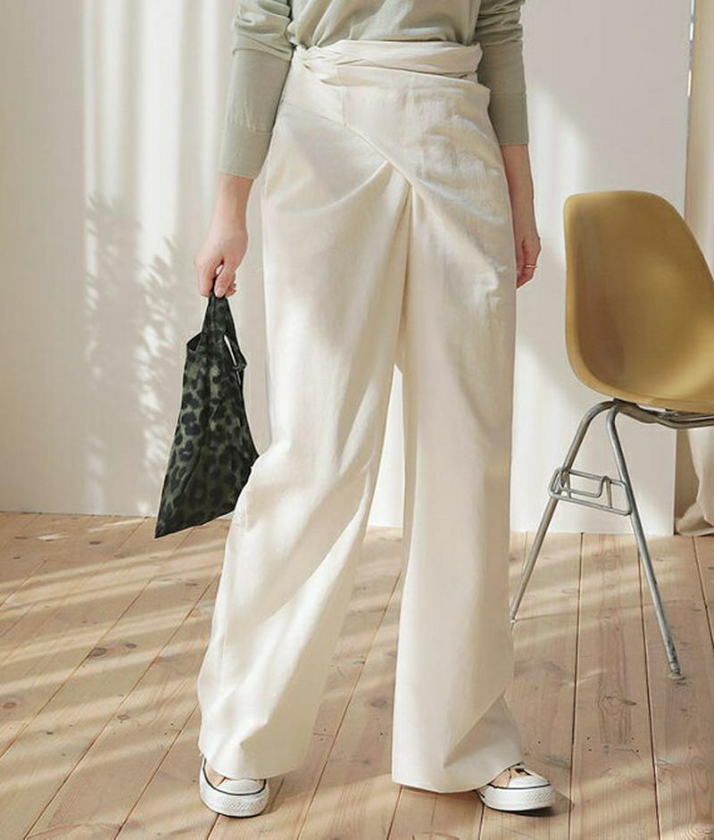 コットンラップパンツ・全2色・t61114 レディース【pt】【ロングパンツ ロング パンツ ズボン ボトムス　ラップパンツ ラ