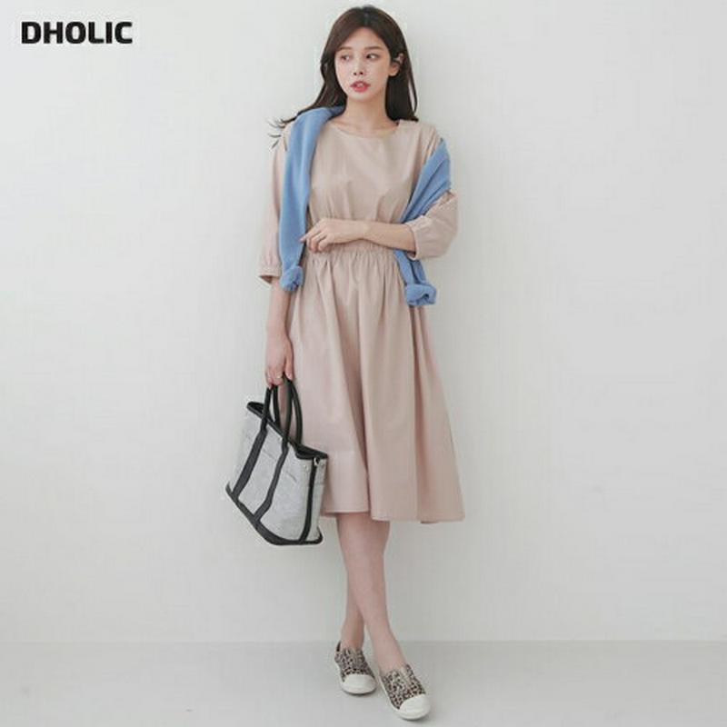 ウエストゴムワンピース・全2色・b61106 レディース【ops】【ワンピース ミディ丈 ミディワンピース ミディアム 半袖 ハ