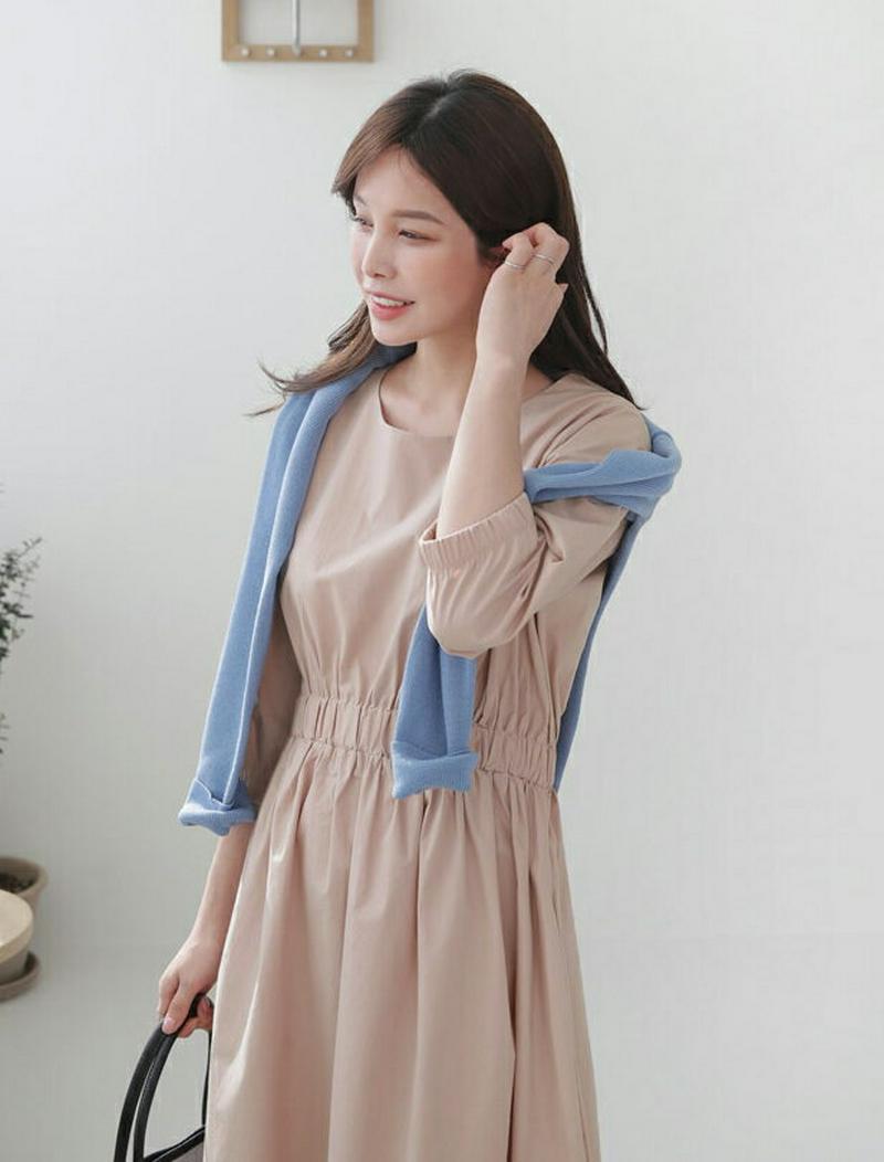 ウエストゴムワンピース・全2色・b61106 レディース【ops】【ワンピース ミディ丈 ミディワンピース ミディアム 半袖 ハ