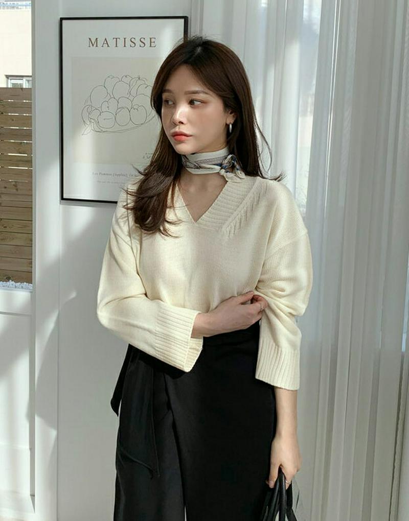 ルーズVネックニット・全4色・b61098 レディース【tops】【トップス ニット ニットトップス Vネック 長袖 単色 無地