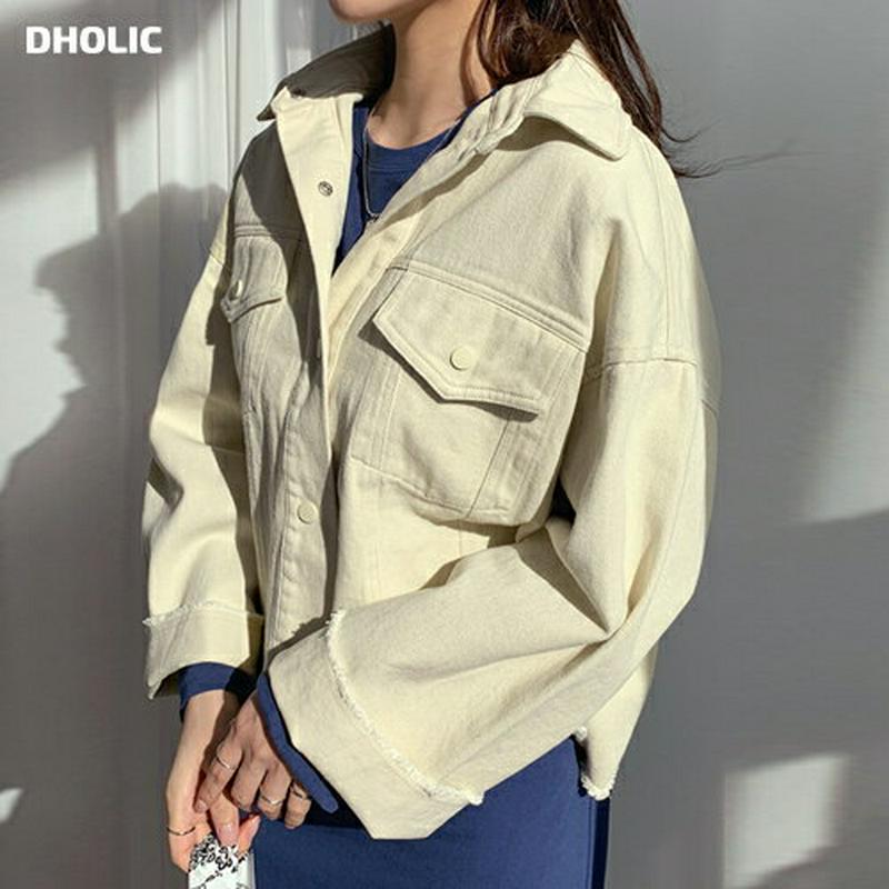 フレイドコットンジャケット・全3色・t61108 レディース【jk】【韓国 ファッション ジャケット コットンジャケット アウター 春アウター コットン 綿 切りっぱなし 単色 無地 ラフ ゆったり パステル 紫 パープル 黄色 イエロー 春 秋】【ハイホリHIHOLLI】