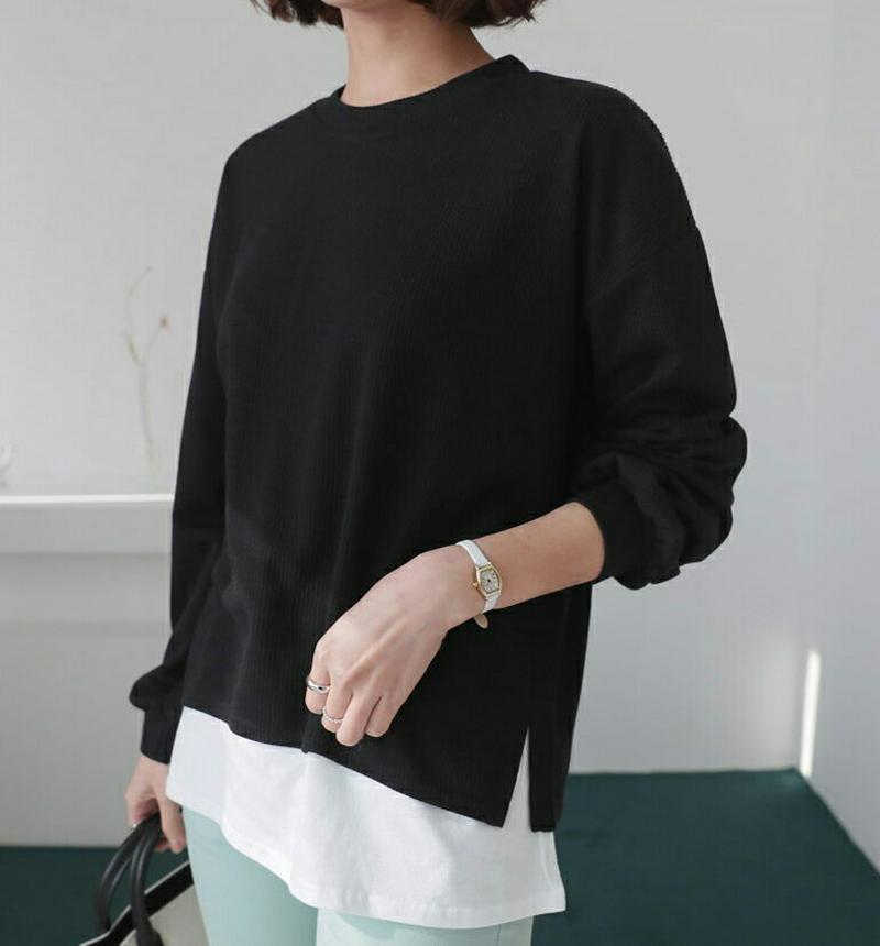 リブレイヤードTシャツ・全4色・b61067 レディース【tops】【トップス Tシャツ 長袖 レイヤード 単色 無地 シンプル