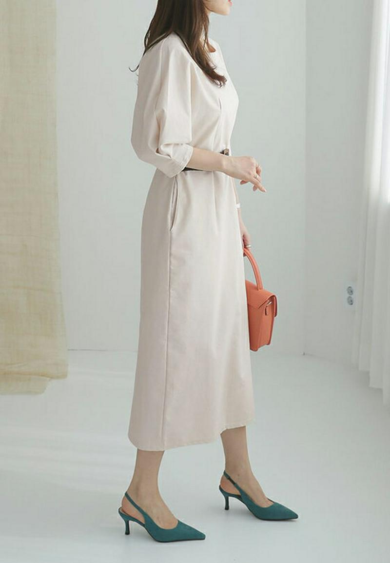 タックロングワンピース・全3色・b61076 レディース【ops】【ワンピース ロング ロングワンピース 半端丈 ハーフスリーブ