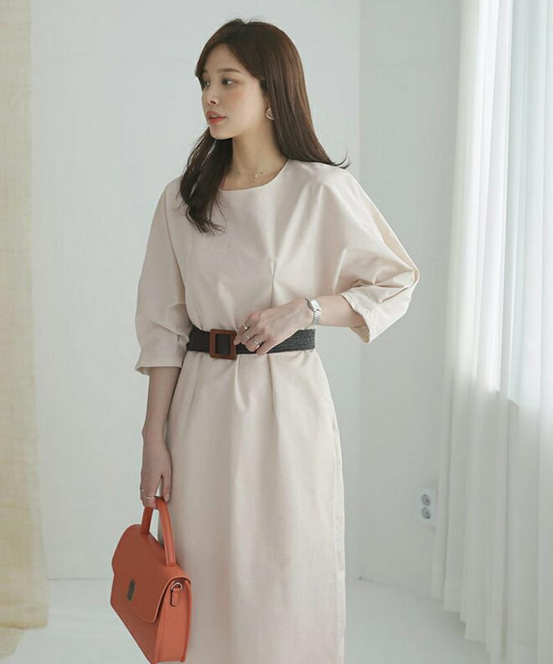 タックロングワンピース・全3色・b61076 レディース【ops】【ワンピース ロング ロングワンピース 半端丈 ハーフスリーブ