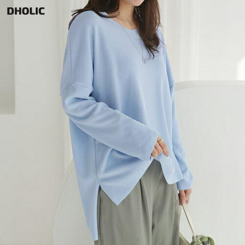 VネックアンバランスTシャツ・全4色・t61068 レディース【tops】【トップス Tシャツ ロンT 無地T ロング 長袖 V