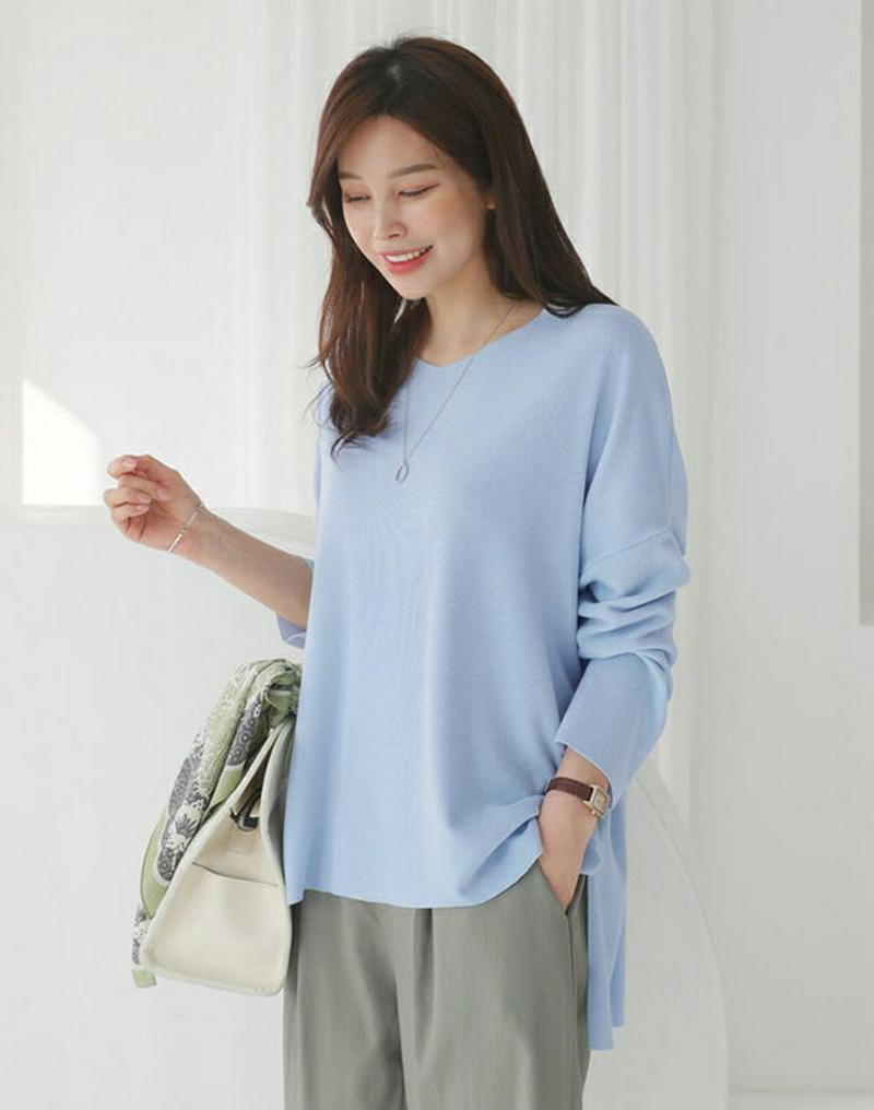 VネックアンバランスTシャツ・全4色・t61068 レディース【tops】【トップス Tシャツ ロンT 無地T ロング 長袖 V