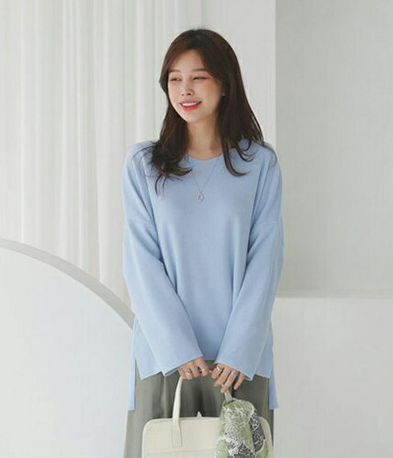VネックアンバランスTシャツ・全4色・t61068 レディース【tops】【トップス Tシャツ ロンT 無地T ロング 長袖 V