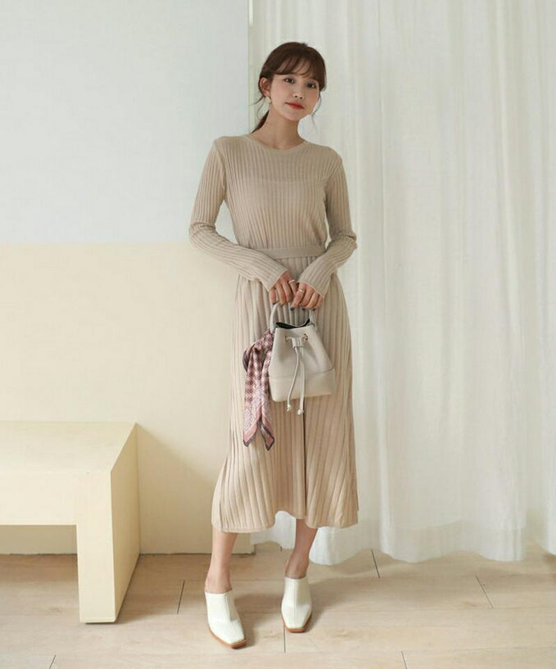 ストラップ付リブニットワンピース・全4色・t54859 レディース 【ops】【ワンピース ロングワンピース ロング丈 ロング 