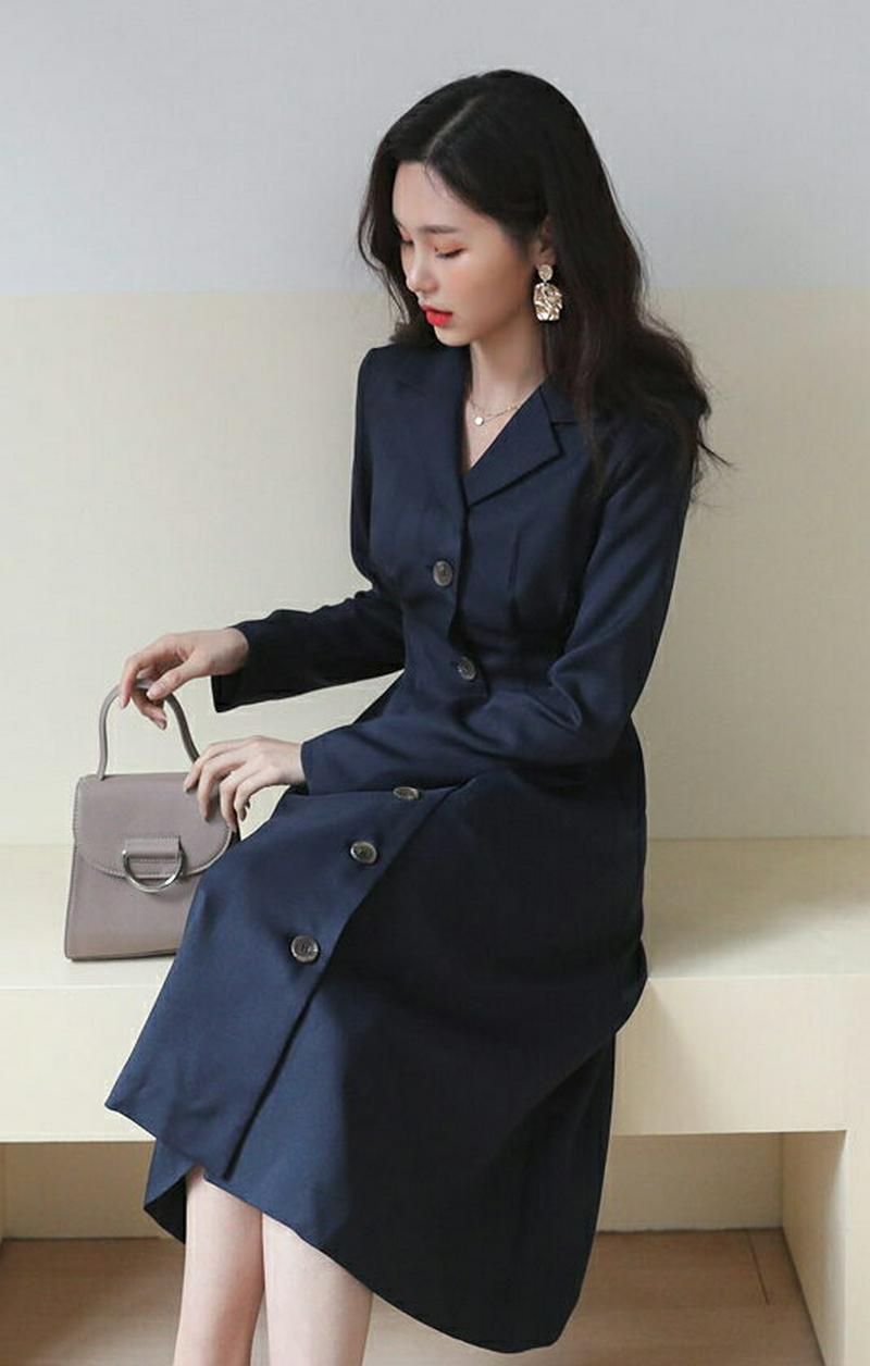 タックカラーボタンワンピース・全2色・t54863 レディース 【ops】【ワンピース ミディ丈 ミディワンピース シャツ きれ