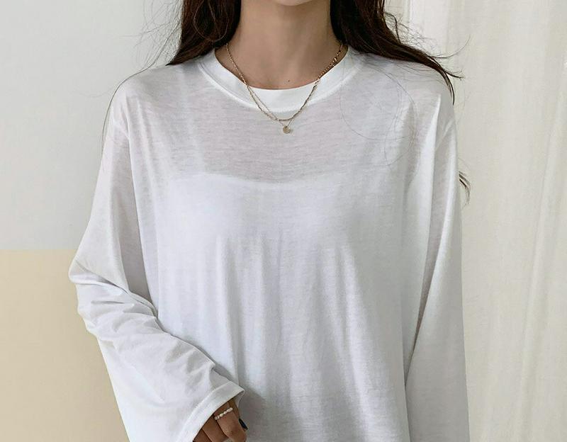スリットロングTシャツ・全3色・b54848 レディース 【tops】【トップス Tシャツ 長袖 ゆったり 無地 大き目 スリッ