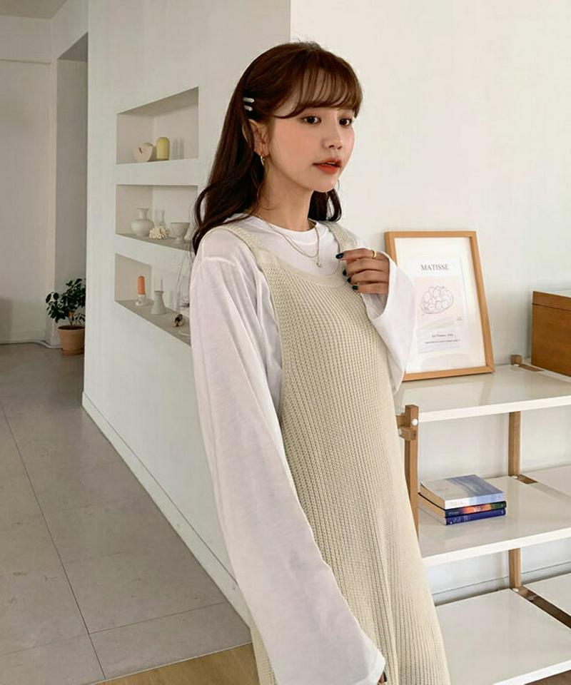 ニットスリーブレスワンピース・全2色・t54858 レディース 【ops】【ワンピース ロング丈 ロング ニット ベスト スリッ