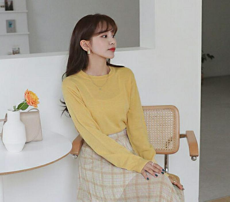 ラウンドネックニット・全9色・t54849 レディース 【tops】【トップス ラウンドネック Tシャツ ニット 無地 ゆったり