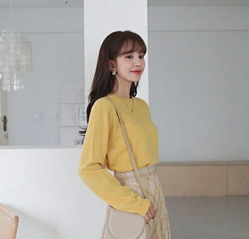 ラウンドネックニット・全9色・t54849 レディース 【tops】【トップス ラウンドネック Tシャツ ニット 無地 ゆったり