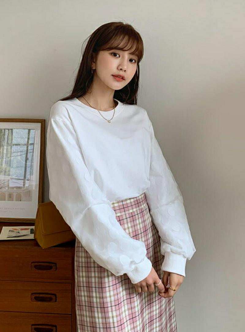 メッシュドットスリーブスウェット・全3色・b54852 レディース 【tops】【トップス スウェット トレーナー ドット パフ