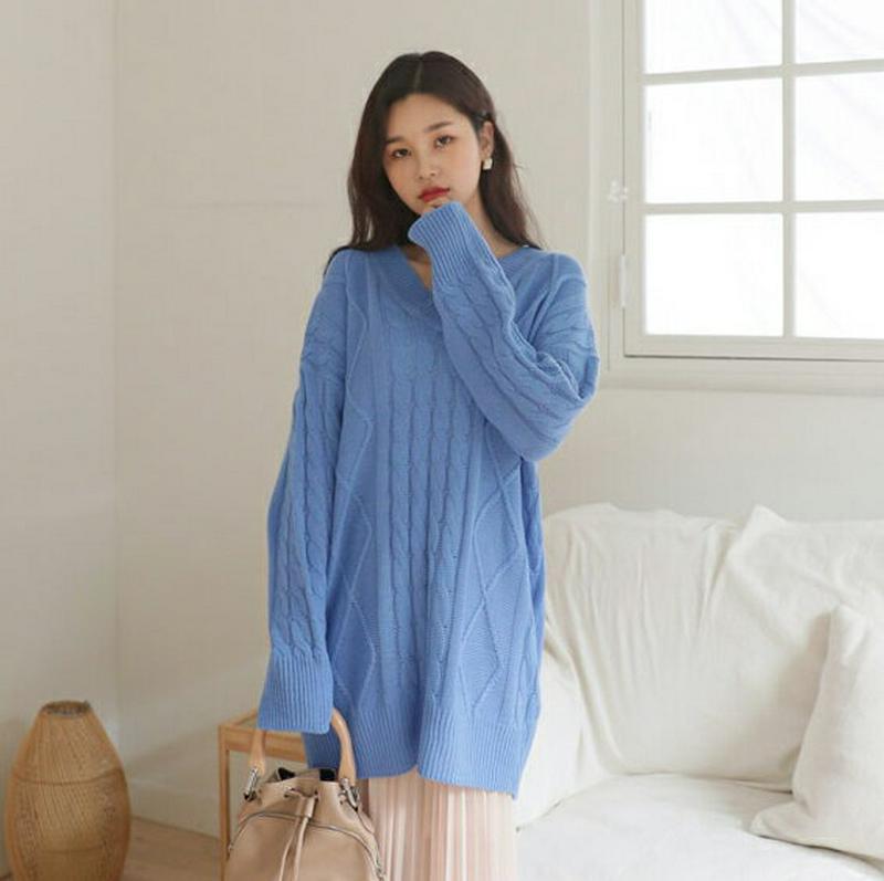 Vネックロングケーブルニット・全3色・t54853 レディース 【tops】【ニット トップス 長袖 Vネック ケーブルニット 