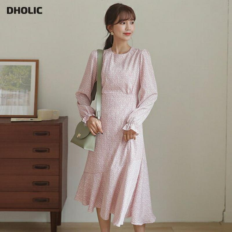 ラッフルヘム小花柄ワンピース・全3色・t54861 レディース 【ops】【ワンピース ロング丈 ロング ロングワンピース 花柄