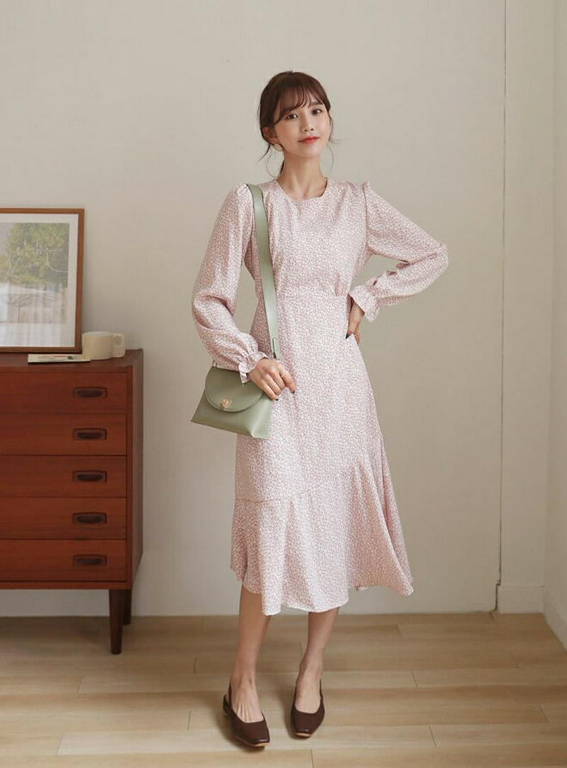 ラッフルヘム小花柄ワンピース・全3色・t54861 レディース 【ops】【ワンピース ロング丈 ロング ロングワンピース 花柄