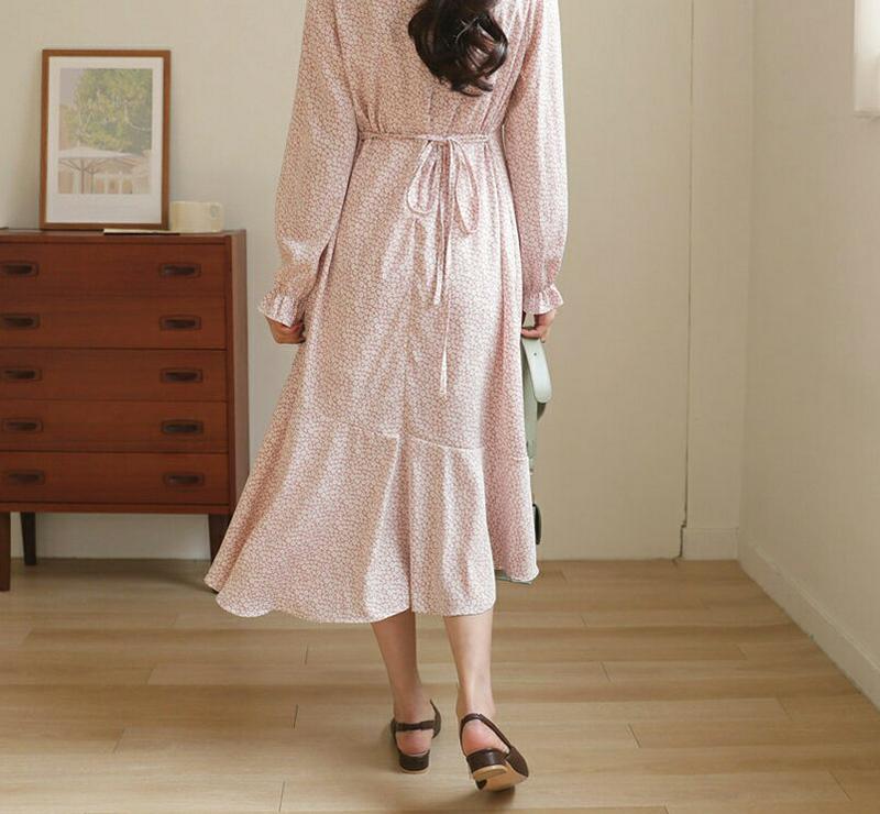 ラッフルヘム小花柄ワンピース・全3色・t54861 レディース 【ops】【ワンピース ロング丈 ロング ロングワンピース 花柄