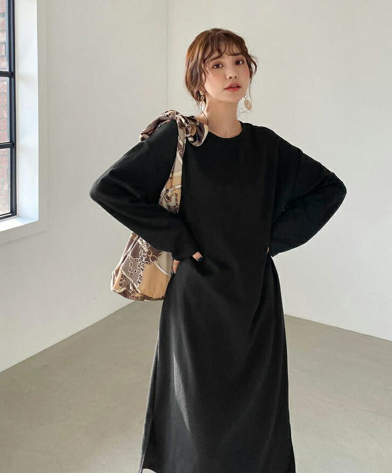 ルーズTシャツワンピース・全4色・b54888 レディース 【ops】【ワンピース ロング丈 ロング スリット Tシャツ ラウン