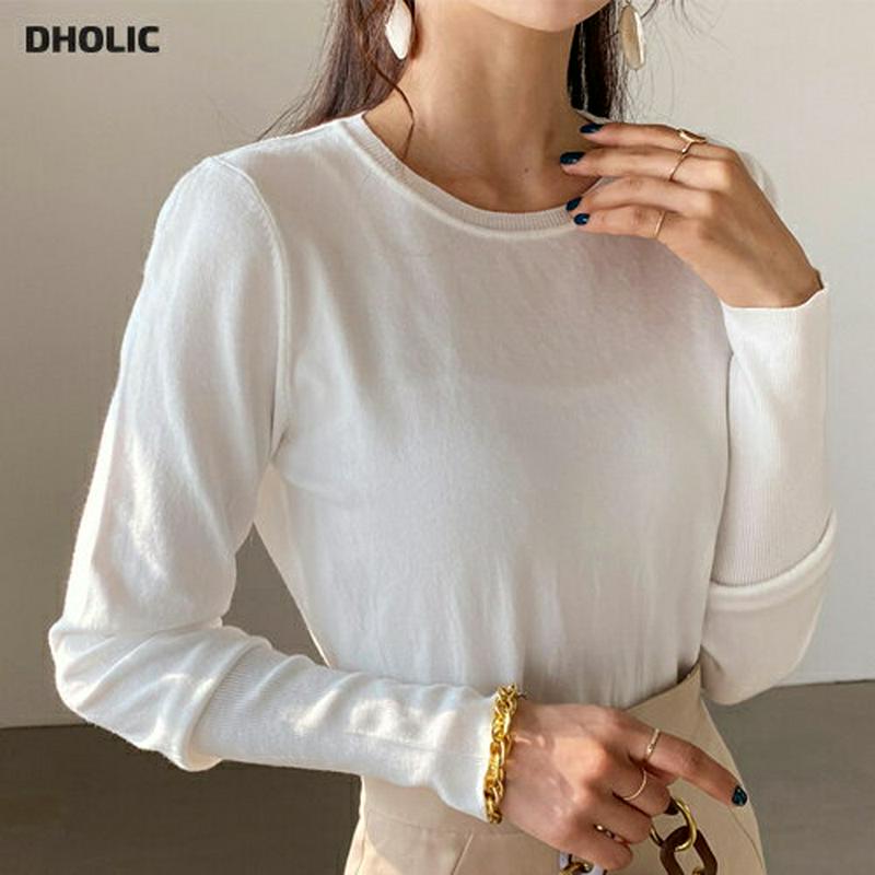 パフラウンドネックニット・全3色・e54877 レディース 【tops】【韓国 ファッション トップス Tシャツ ニット ラウンドネック 長袖 スリム 無地 パフスリーブ パステル 秋 春 冬】
