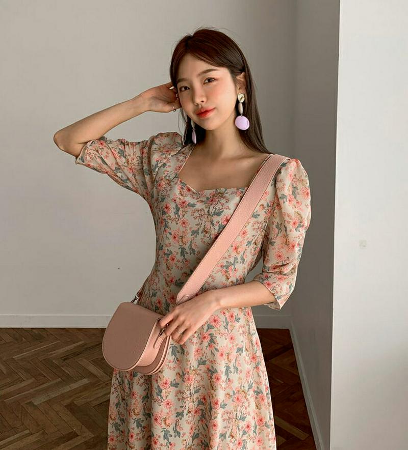 スクエアフローラルワンピース・全3色・t54887 レディース 【ops】【ワンピース ロング ロング丈 ロングワンピース 花柄