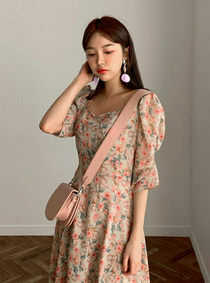 スクエアフローラルワンピース・全3色・t54887 レディース 【ops】【ワンピース ロング ロング丈 ロングワンピース 花柄