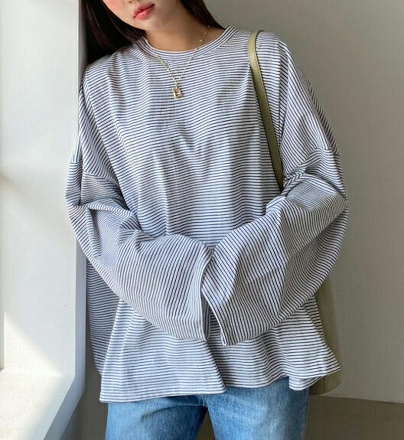 ボーダーボクシーTシャツ・全3色・t54880 レディース 【tops】【トップス Tシャツ ラウンドネック ボーダー ゆったり
