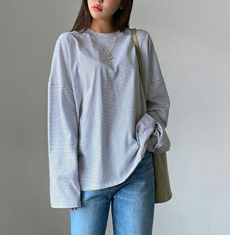 ボーダーボクシーTシャツ・全3色・t54880 レディース 【tops】【トップス Tシャツ ラウンドネック ボーダー ゆったり