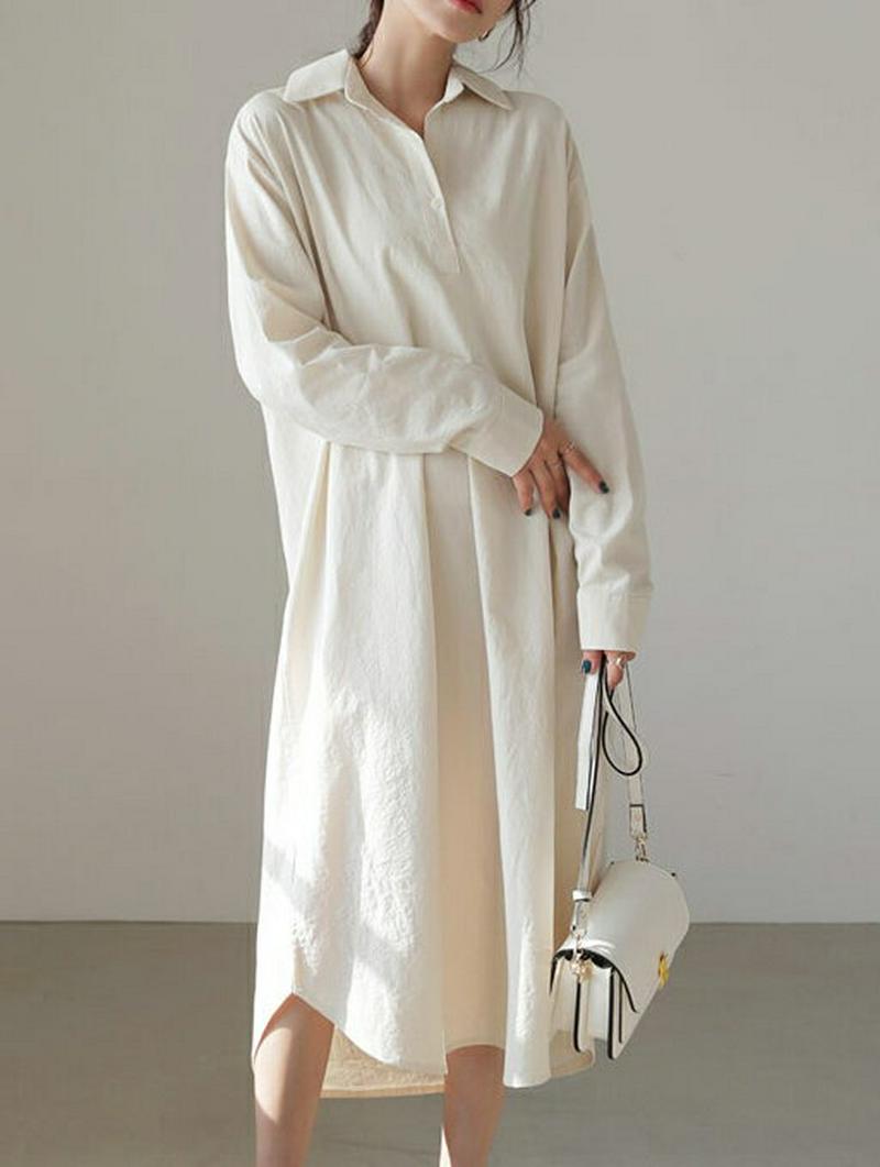 ≪人気商品再入荷≫ストラップ付シャツワンピース・全4色・t54889 レディース 【ops】 ワンピース ロング丈 シャツ リボン 長袖 無地 スリット アンバランス ゆったり パステル 骨格ナチュラル 秋 春 冬