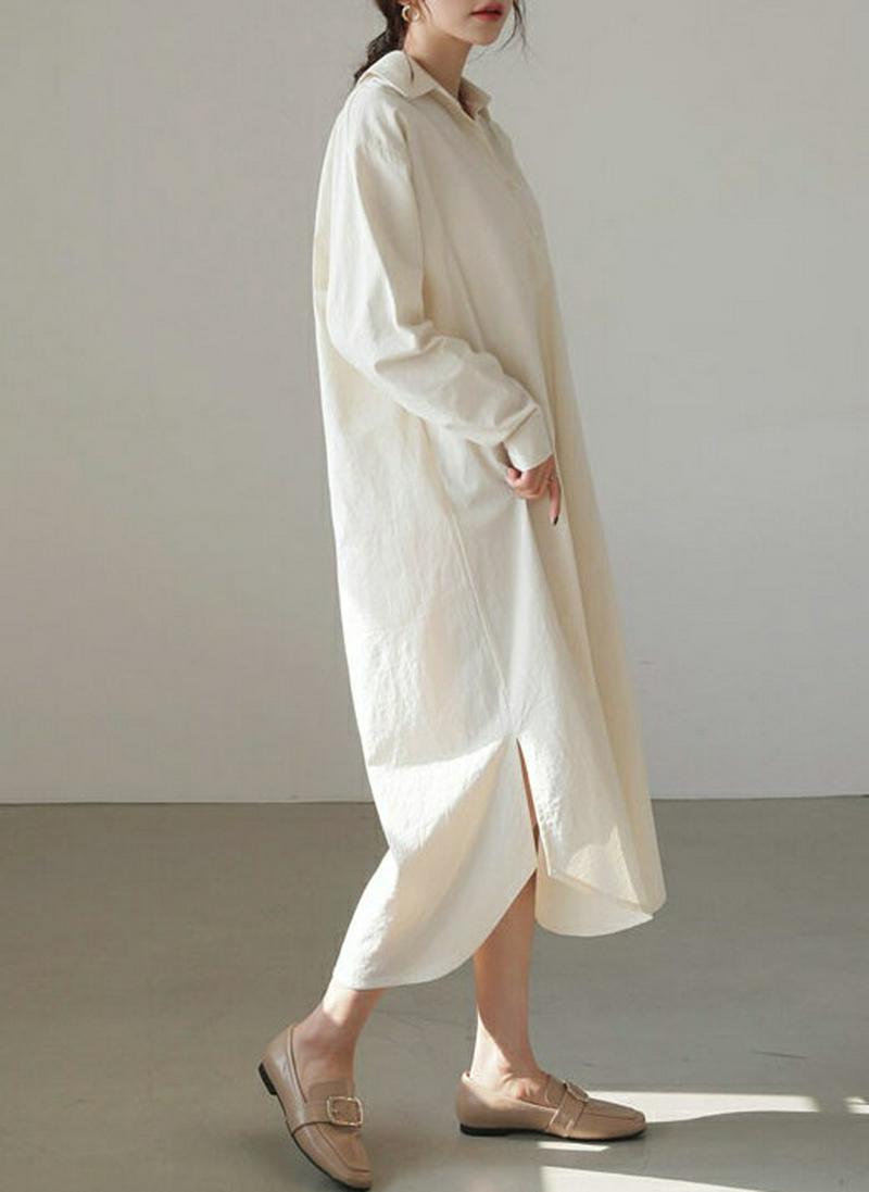 ≪人気商品再入荷≫ストラップ付シャツワンピース・全4色・t54889 レディース 【ops】 ワンピース ロング丈 シャツ リボン 長袖 無地 スリット アンバランス ゆったり パステル 骨格ナチュラル 秋 春 冬