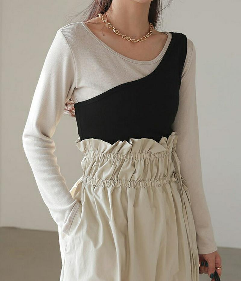 リブスリーブレス&TシャツSET・全4色・t54892 レディース 【tops】【トップス Tシャツ ラウンドネック 長袖 無地