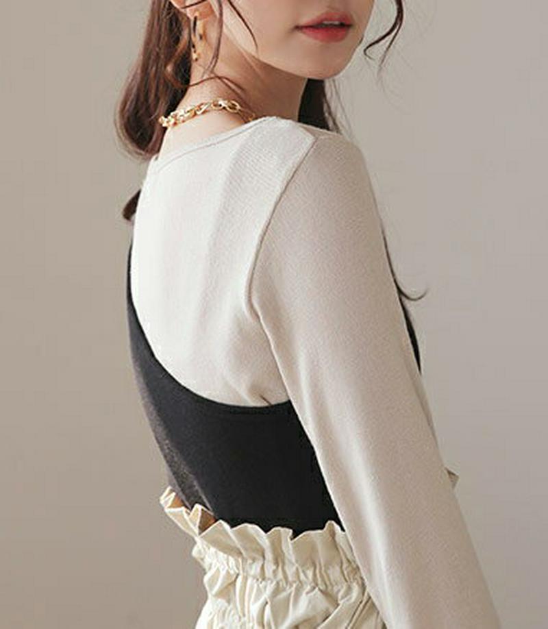 リブスリーブレス&TシャツSET・全4色・t54892 レディース 【tops】【トップス Tシャツ ラウンドネック 長袖 無地