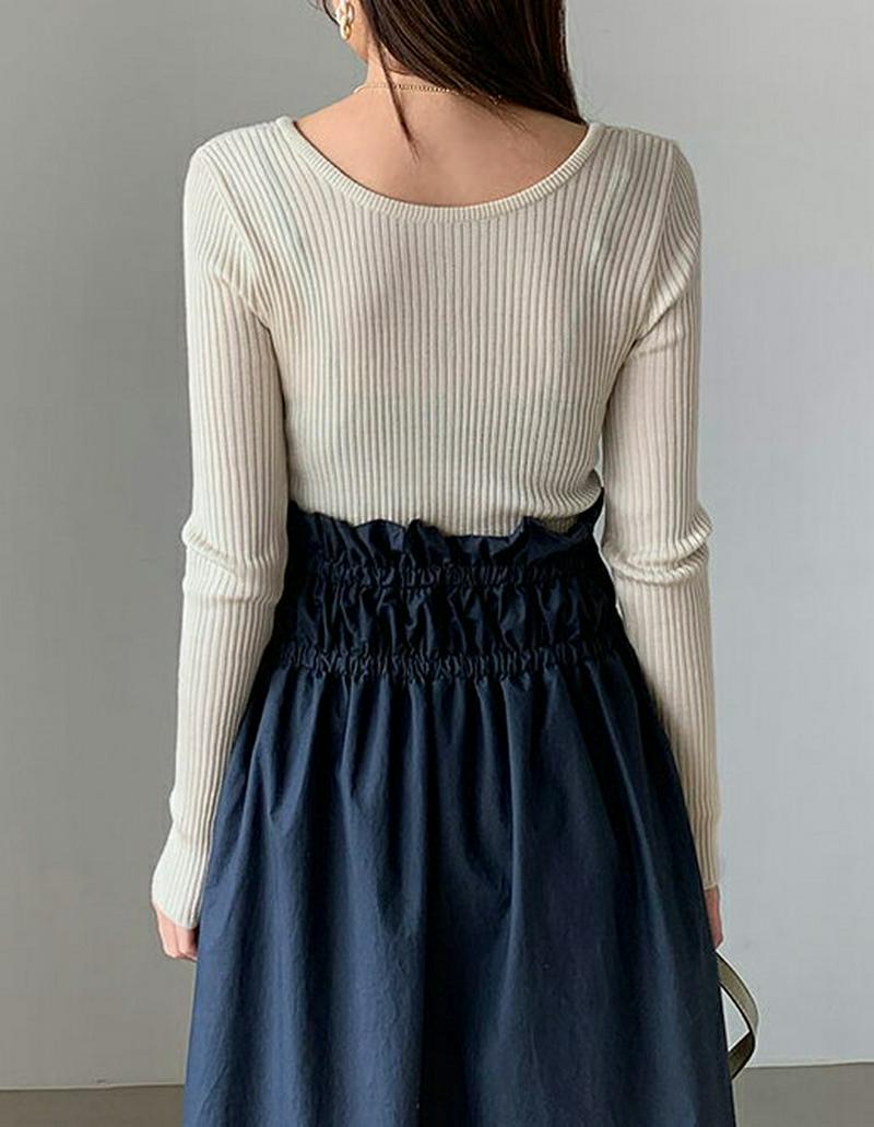 2WAYリブニット・全7色・b54915 レディース 【tops】【Vネック Tシャツ リブニット 長袖 トップス 無地 スリム
