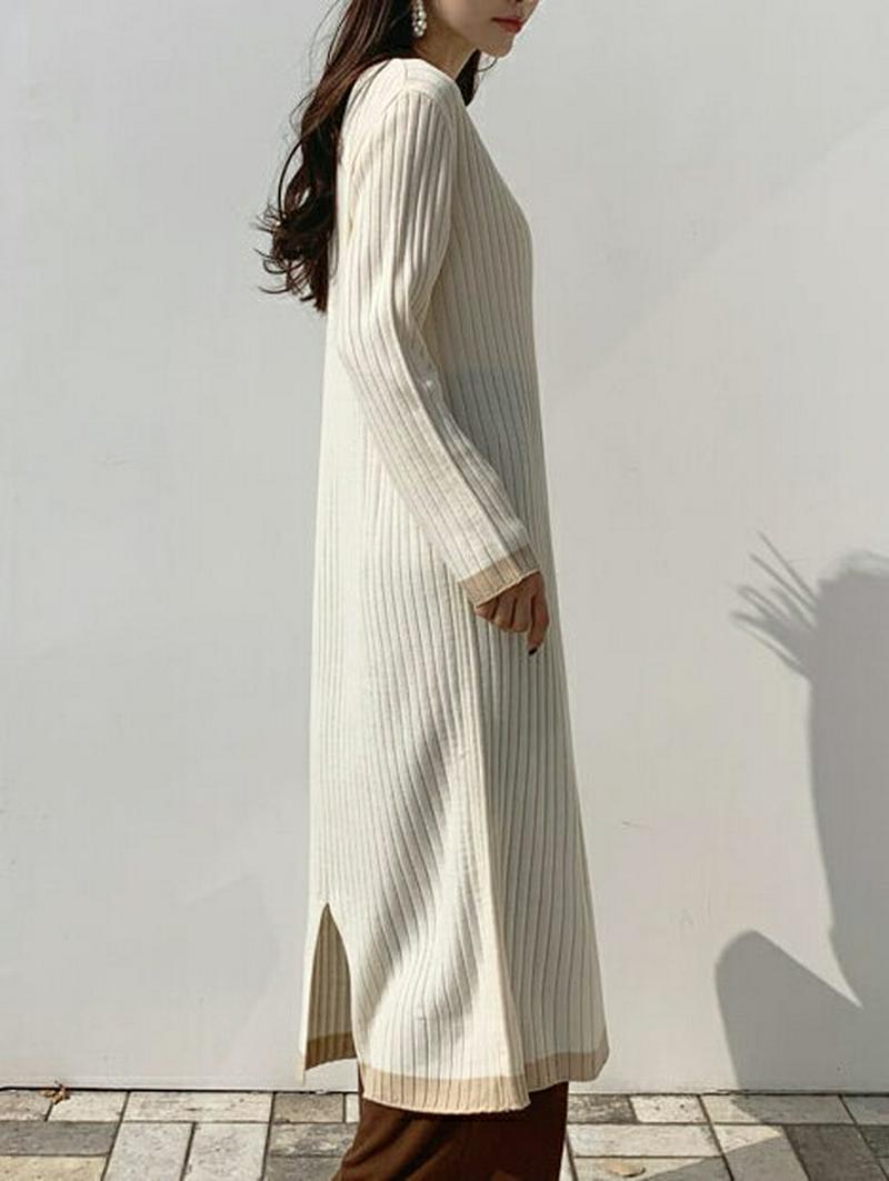 配色リブニットワンピース・全3色・t54913 レディース 【ops】【ワンピース ロング丈 ロング ロングワンピース ニット 