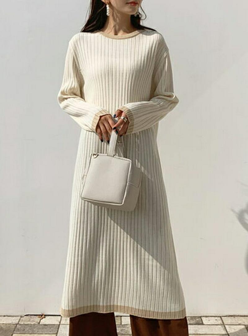 配色リブニットワンピース・全3色・t54913 レディース 【ops】【ワンピース ロング丈 ロング ロングワンピース ニット 