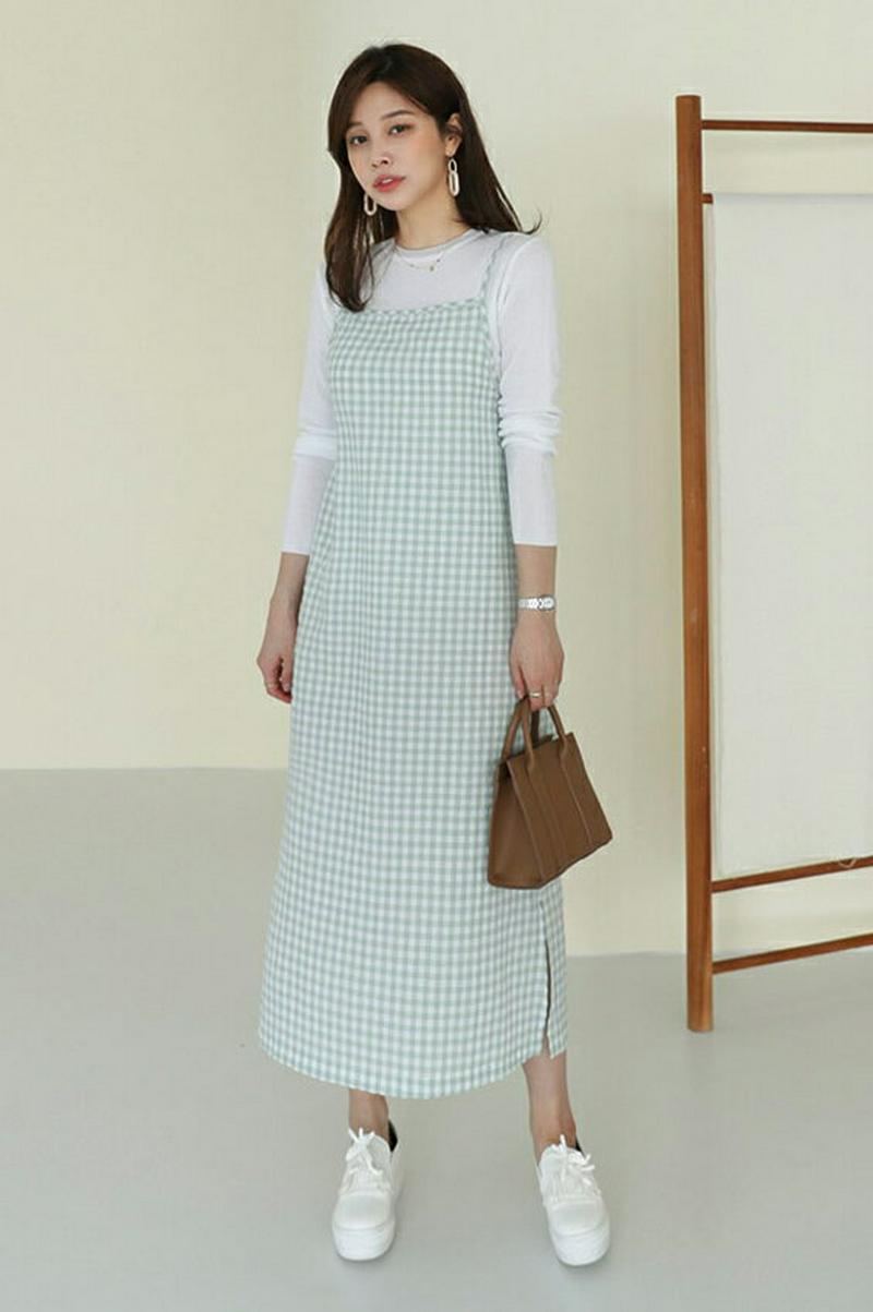 2TYPEノースリワンピース・全3色・b61075 レディース【ops】【ワンピース ロング ロングワンピース チェック柄 無地