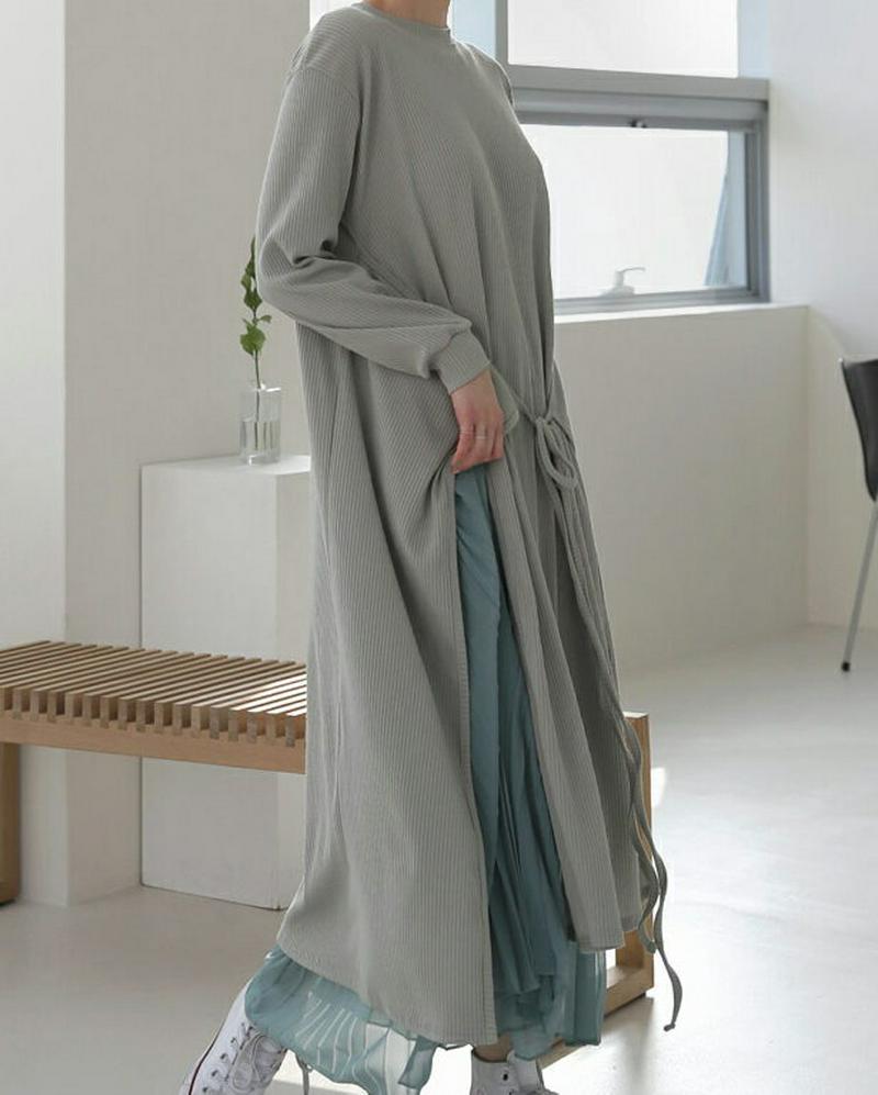 ラップリブワンピース・全4色・t57876 レディース 【ops】【ワンピース ロング丈 ロング ロングワンピース ラウンドネッ