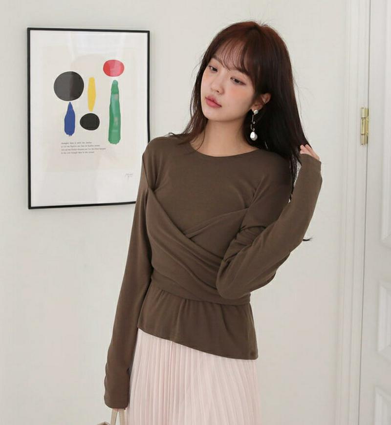 スリムラップTシャツ・全3色・t57853 レディース 【tops】【トップス Tシャツ 長袖 無地 ラウンドネック ラップ ツ