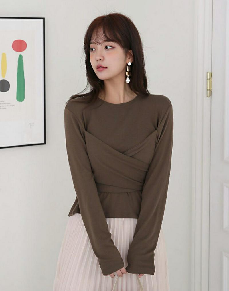 スリムラップTシャツ・全3色・t57853 レディース 【tops】【トップス Tシャツ 長袖 無地 ラウンドネック ラップ ツ