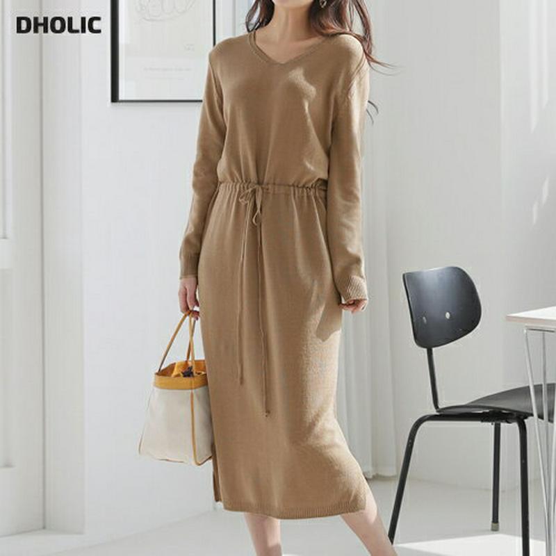 Vネックドロストニットワンピース・全4色・e57913 レディース 【ops】【ワンピース ロング丈 ロング ロングワンピース 