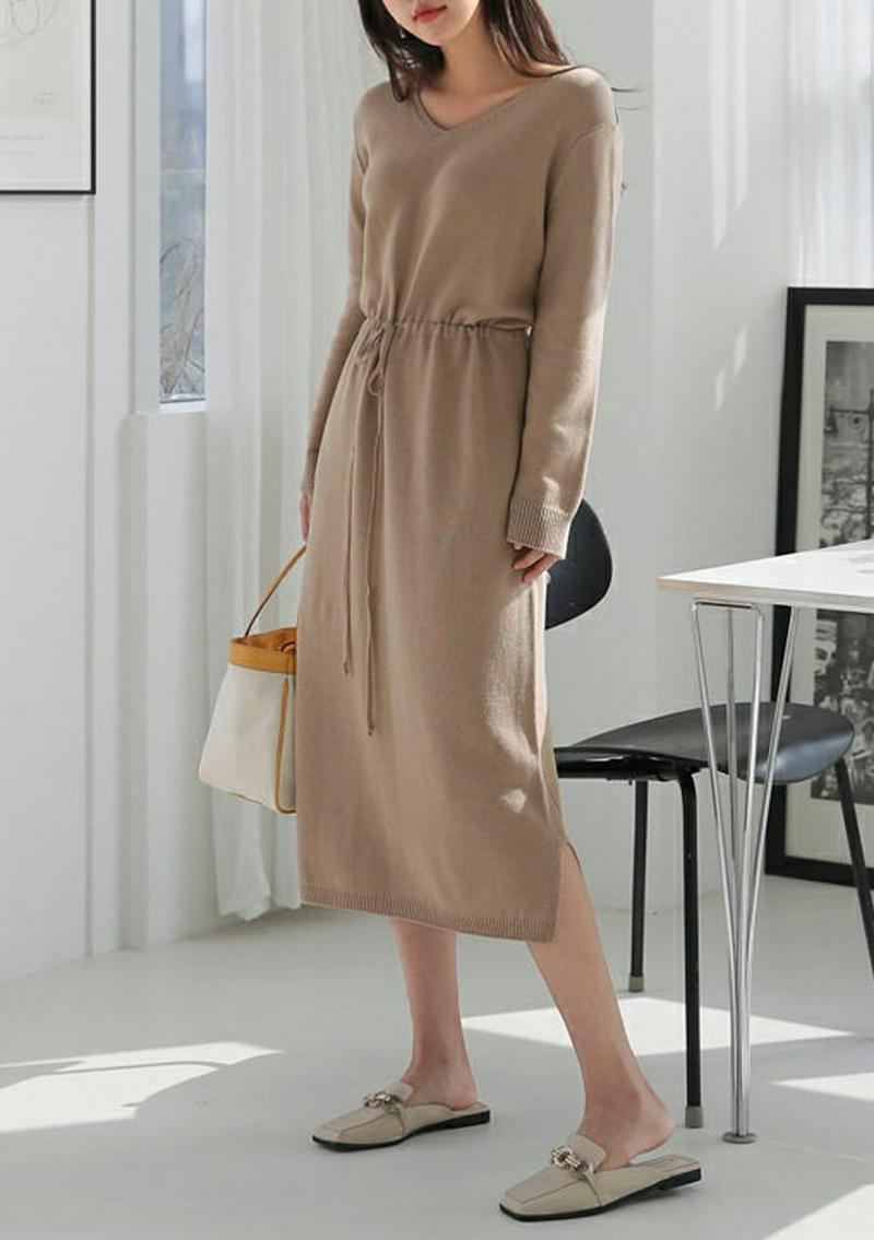 Vネックドロストニットワンピース・全4色・e57913 レディース 【ops】【ワンピース ロング丈 ロング ロングワンピース 