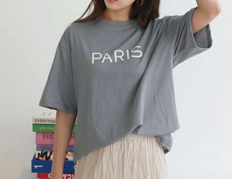 PARISプリントTシャツ・全3色・b57852 レディース 【tops】【トップス Tシャツ ラウンドネック 半袖 ゆったり 