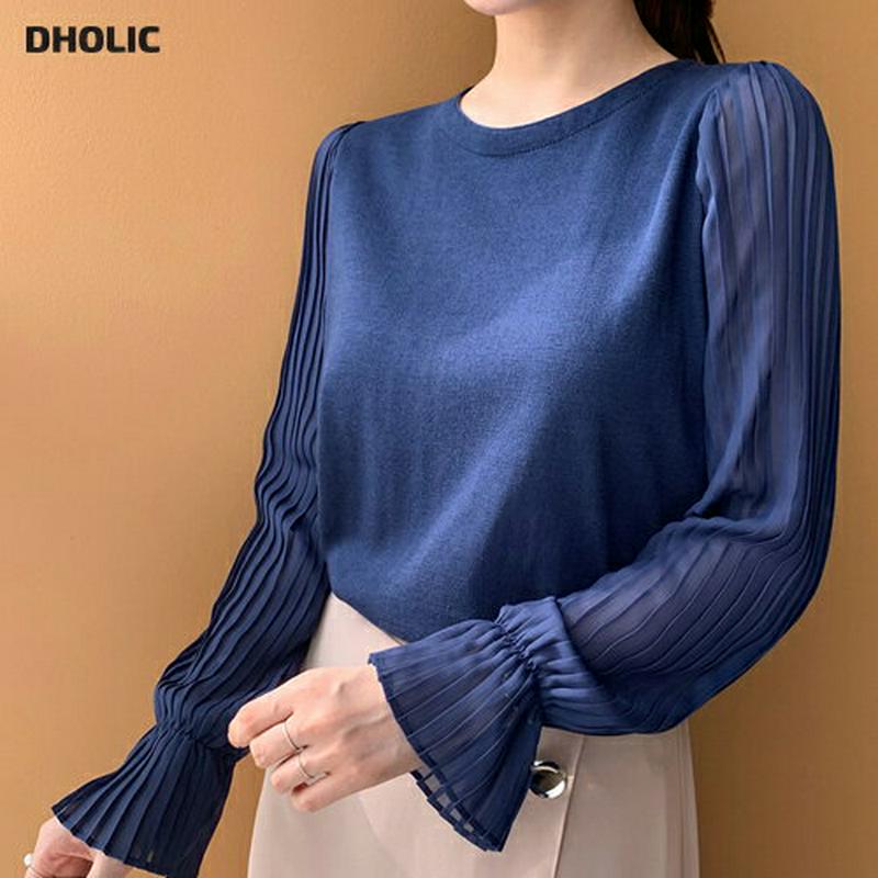 シフォンプリーツスリーブニット・全5色・b61038 レディース【tops】【トップス ニット ニットトップス エレガント フェ