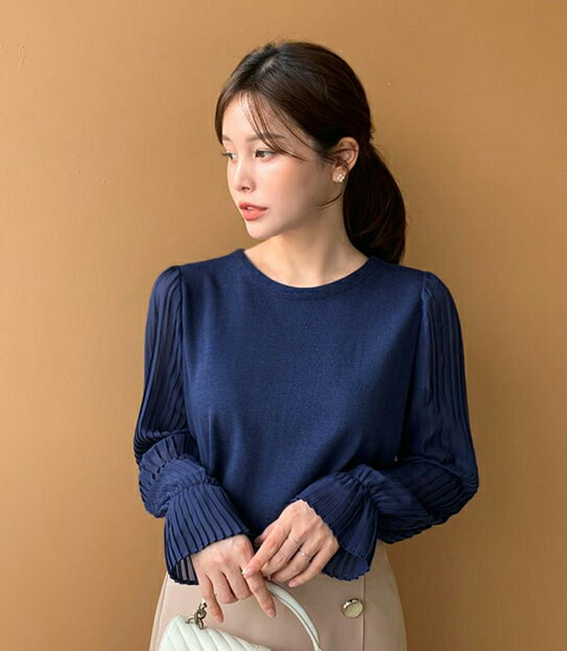 シフォンプリーツスリーブニット・全5色・b61038 レディース【tops】【トップス ニット ニットトップス エレガント フェ