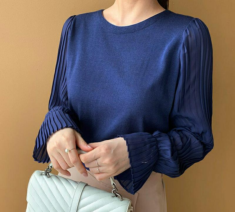 シフォンプリーツスリーブニット・全5色・b61038 レディース【tops】【トップス ニット ニットトップス エレガント フェ