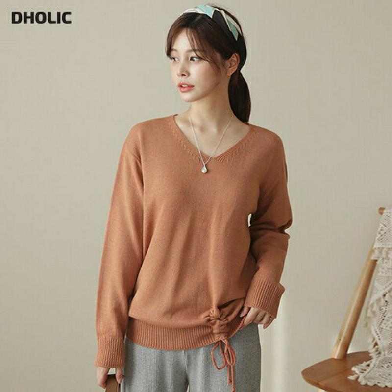 Vネックドロストヘムニット・全5色・b61042 レディース【tops】【トップス ニット ニットトップス 長袖 ドロスト Vネ