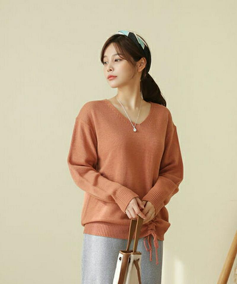 Vネックドロストヘムニット・全5色・b61042 レディース【tops】【トップス ニット ニットトップス 長袖 ドロスト Vネ